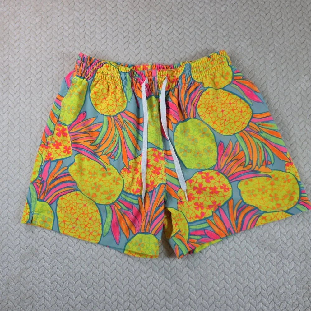 Chubbies Mens Neon Pineapple Swim Trunks Blue Yellow Orange 5.5 Inseam Medium